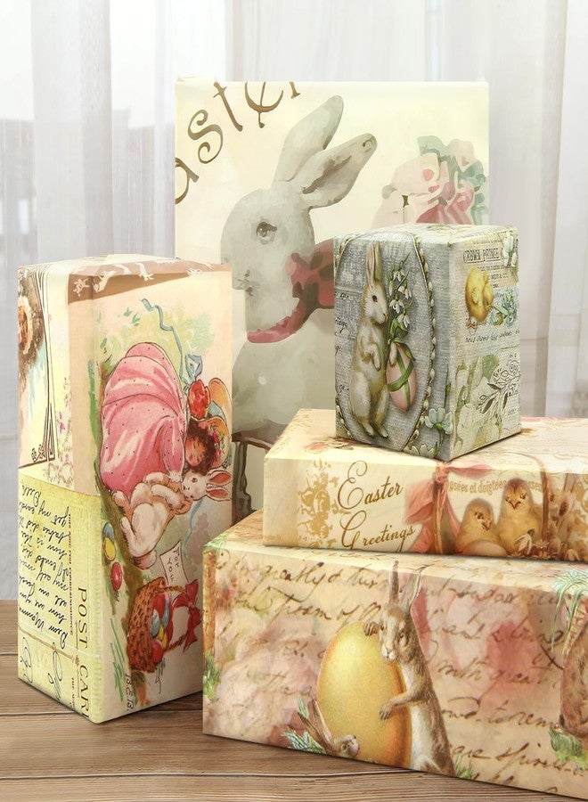 Geluode Easter Wrapping Paper, Vintage Easter Egg Rabbit Chick Gift Wrap Paper, Watercolor Bunny Gift Wrap 6 Sheets Folded Flat 28 x 20 Inch, for Kids Girls Boys Spring Easter Birthday Party - Image 4